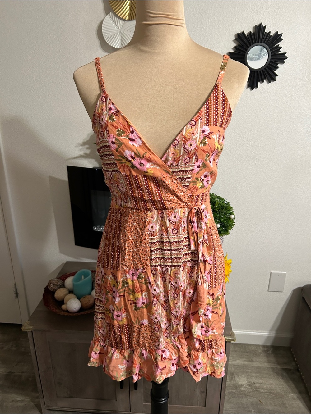 Lily Rose ❤️Orange Floral Wrap-Front Mini Dress never worn
